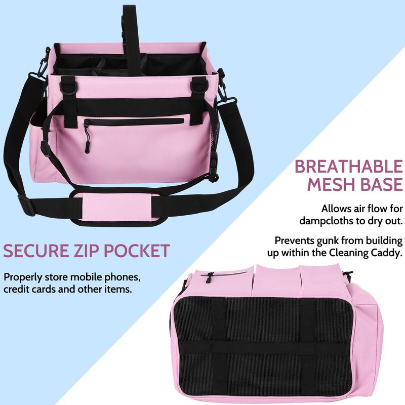 Pink portable large capacity with shoulder and waist straps adjustable cleaning storage bag Organiser Pad