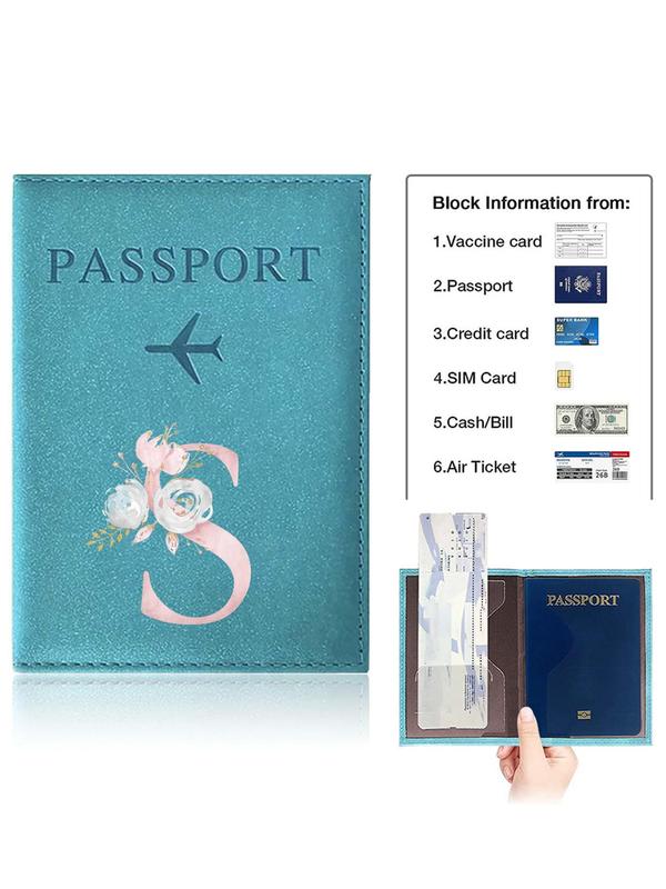 Fashion Letter Pattern Passport Case, PU Leather Wedding Case, Stylish 26 Initial Letter Themed Design Travel Passport Sleeve Card Holder, Travel Accessories