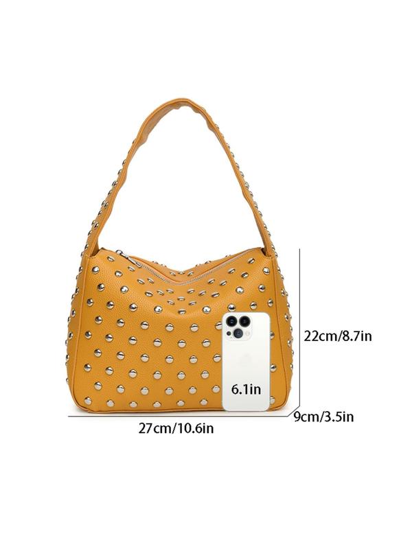 Fashion Rivet Decorated Shoulder Bag, Casual Large Capacity Commuting Versatile Women's Shoulder Bag, Trendy All-match Handbag for Daily Use