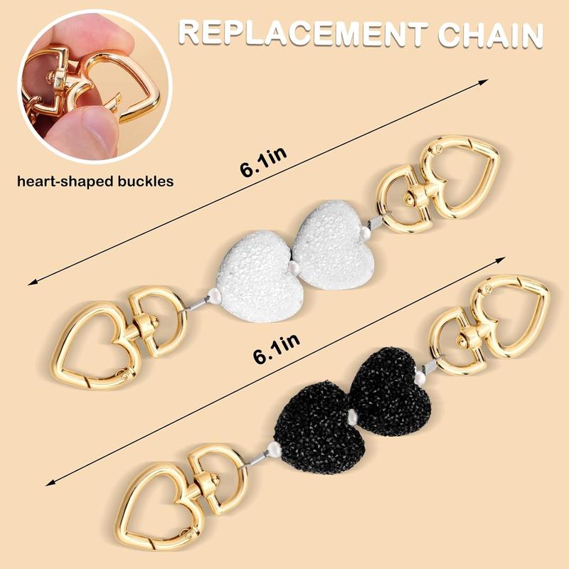 2 count Purse Extender Chain  Bag Extender Chain Black White Purse Strap Extender Shining Heart Bag Strap Replacement Crossbody Purse Accessories for Women Bag Charms for Handbags Purse Making