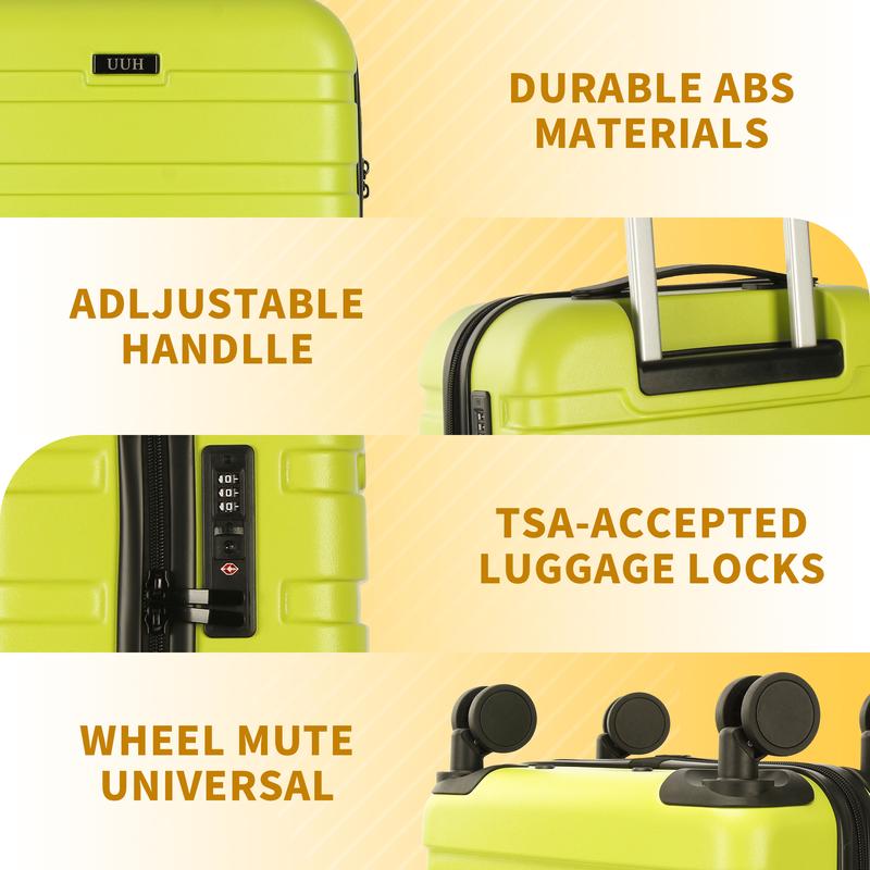 UUH 3-Piece Luggage Case PC+ABS Sturdy Huge Capacity Suitcase Two Double 360° Silent Spinner Wheels Family Travel Good Partner