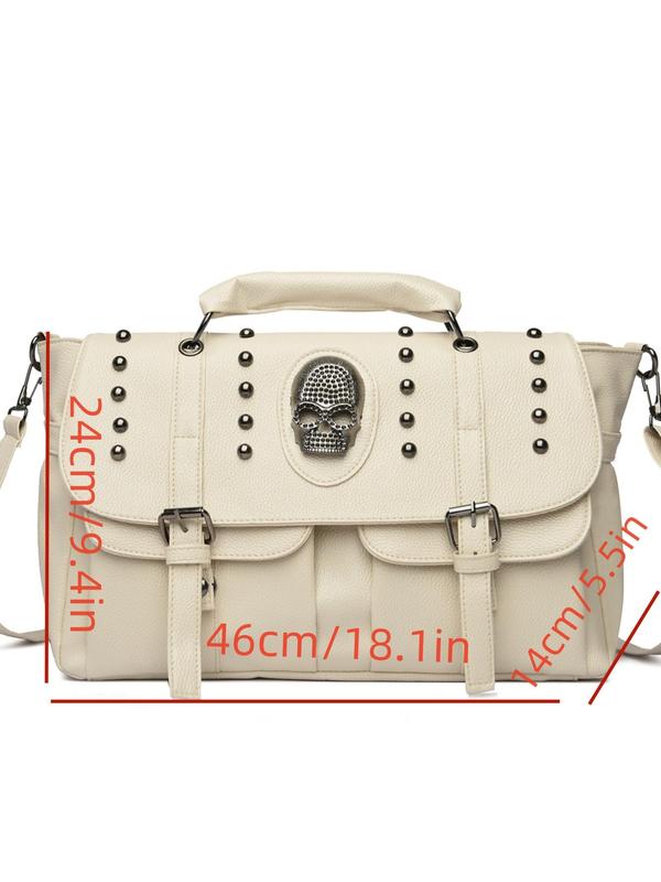 Punk Skull Head Decorated Crossbody Bag, Fashionable Rivet Design Shoulder Bag for Women, Casual Trendy Versatile High-quality Daily Commuting Bag