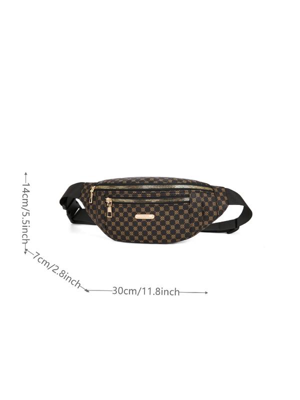 Women's  Fashionable Geometric Pattern Fanny Pack, Casual Pu Leather Zipper Bum Bag for Daily Used, Belt Bag with Wide Strap