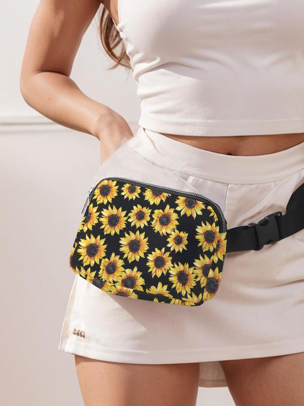 Fashionable Sunflower Pattern Sling Bag, Casual Versatile Zipper Chest Bag for Women, Trendy All-match Sling Bag for Daily Use