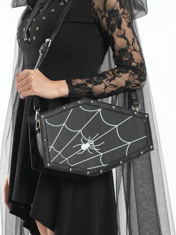 Women's Gothic Geometric Spider Web Pattern Shoulder Bag, Fashion Crossbody Bag For Party, Costume Accessories