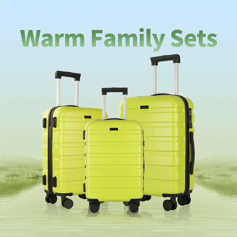 UUH 3-Piece Luggage Case PC+ABS Sturdy Huge Capacity Suitcase Two Double 360° Silent Spinner Wheels Family Travel Good Partner