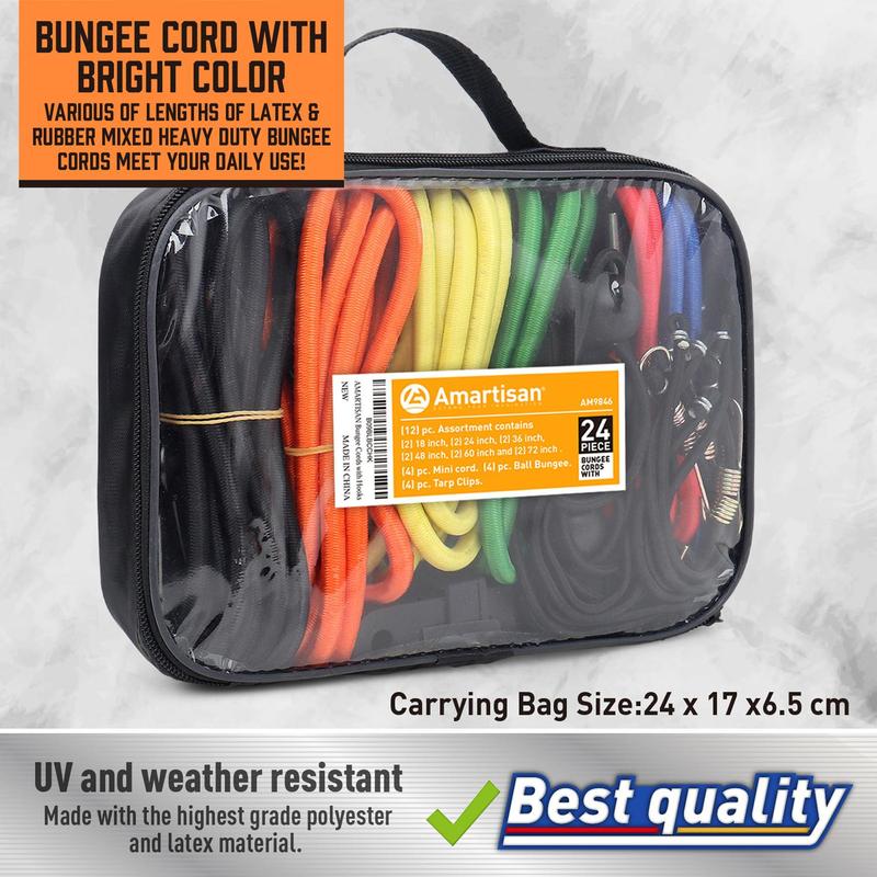 Heavy-duty Bundled Luggage Rope with Hook & Loop, 24pcs set Bungee Cord with Tarp Clip, Ball Elastic Rope, Mini Rope, Rope Set for Outdoor