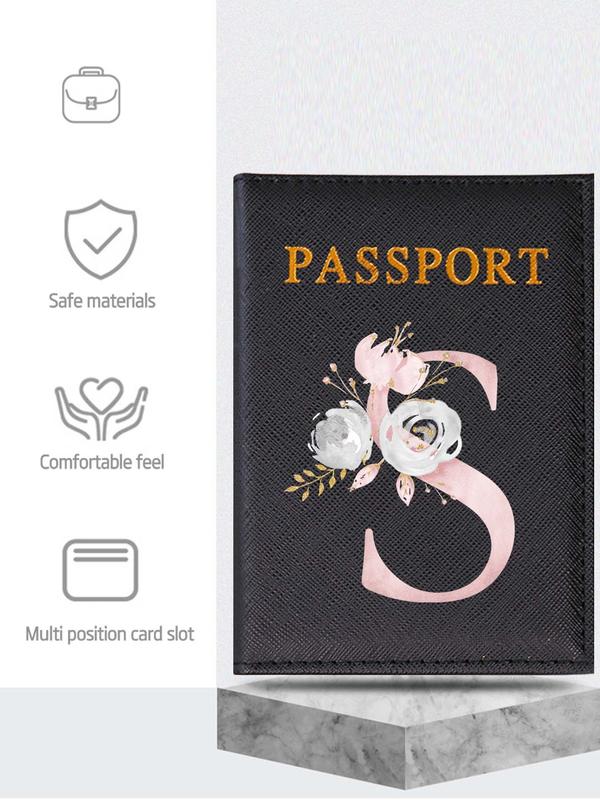 Fashion Letter Pattern Passport Case, PU Leather Wedding Case, Stylish 26 Initial Letter Themed Design Travel Passport Sleeve Card Holder, Travel Accessories