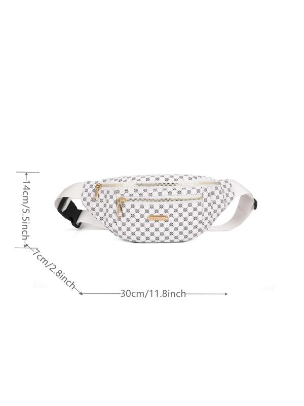 Women's  Fashionable Geometric Pattern Fanny Pack, Casual Pu Leather Zipper Bum Bag for Daily Used, Belt Bag with Wide Strap