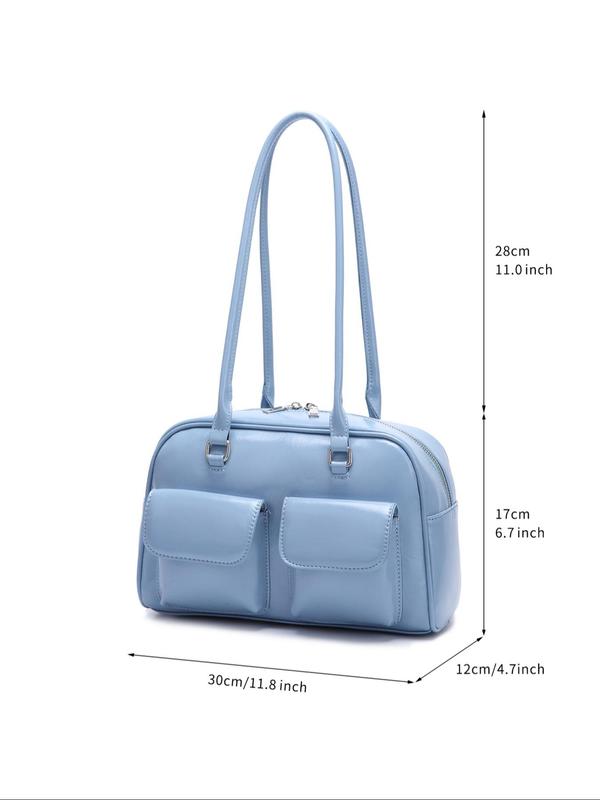 Women's Solid Color Handbag, 2024 New Style Pu Leather Zipper Shoulder Bag for Daily Used, Casual Trendy Versatile High-quality Daily Commuting Bag