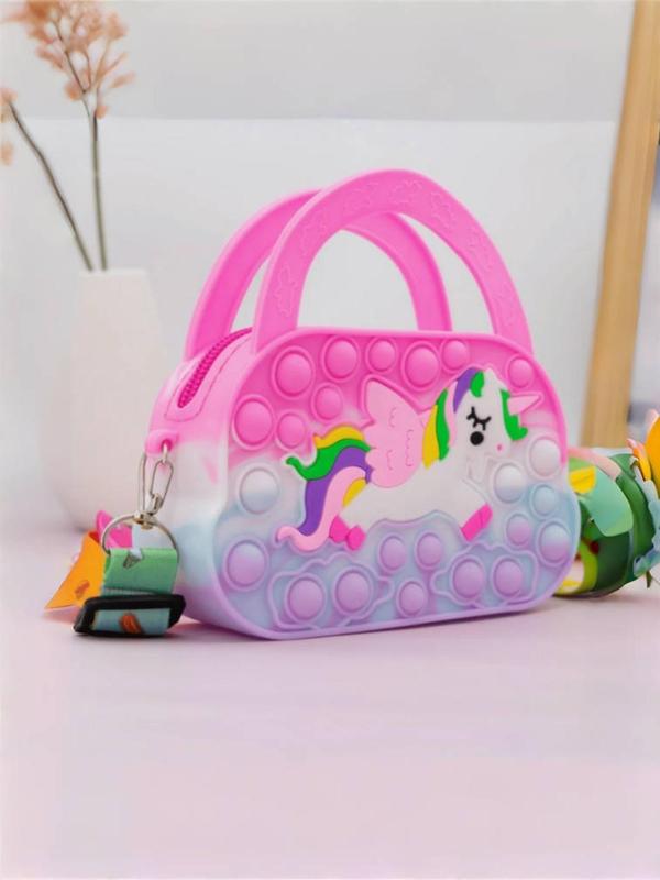 Cute Cartoon Unicorn Design Half Moon Bag, Novelty Ombre Color Handbag with Detachable Strap, Fashionable Silicone Bag for Women & Girls