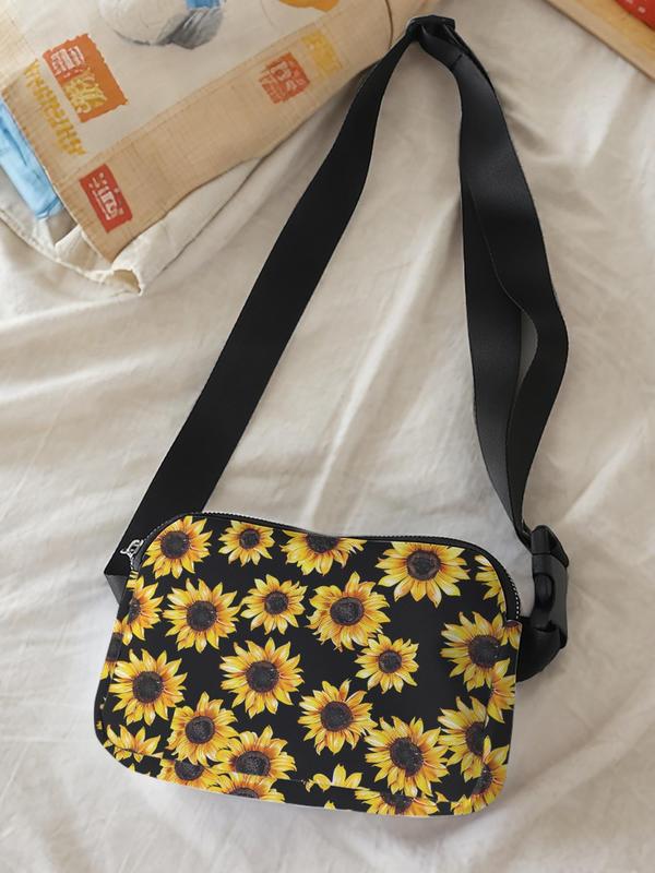 Fashionable Sunflower Pattern Sling Bag, Casual Versatile Zipper Chest Bag for Women, Trendy All-match Sling Bag for Daily Use