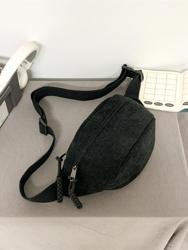 Women's Simple Plain Color Zipper Fanny Pack,  Casual Fashion Multi-pocket Chest Bag for Sports & Daily Used