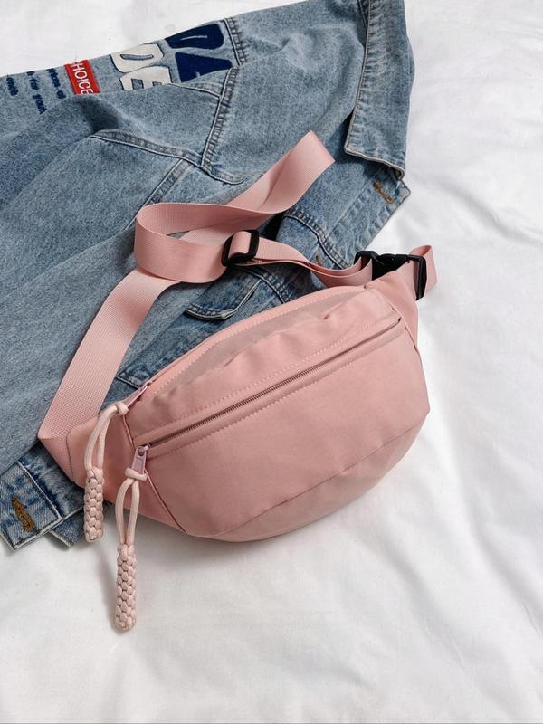 Women's  Casual Plain Canvas Fanny Pack, Fashionable Zipper Design Sling Bag for Daily Used, Trendy All-match Crossbody Bag