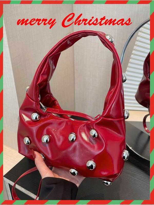 Women's Fashionable Studded Decor Shoulder Bag, 2024 New Style Casual Solid Color Crossbody Bag for Daily Used, Trendy Versatile High-quality Daily Commuting Bag