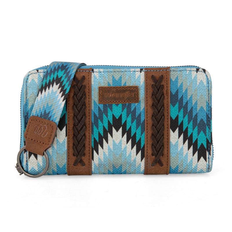 Wrangler [MegaLive] Southwestern Pattern Print Whipstitch Wristlet Clutch Wallet Large Capacity Credit Card Holder Gifts for Women