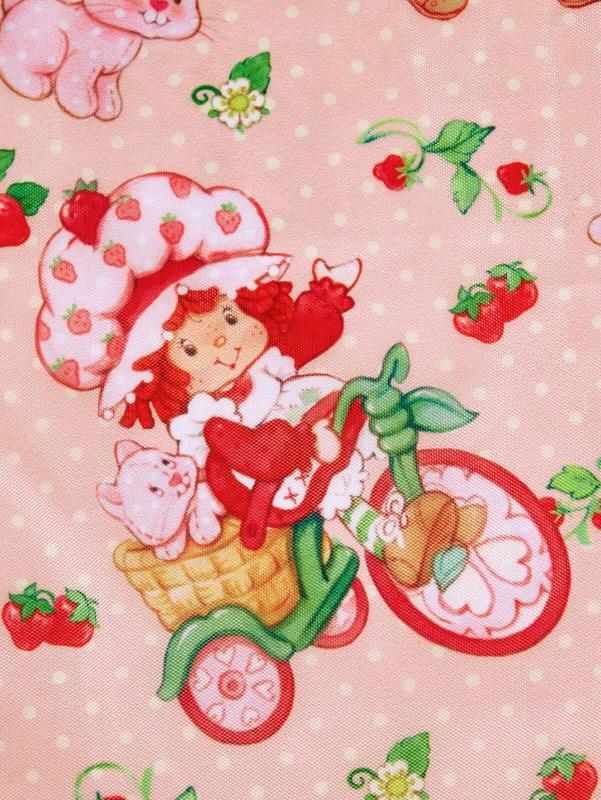 Strawberry Shortcake Cute Cartoon Character & Strawberry Print Color Block Foldable Shopping Tote Bag