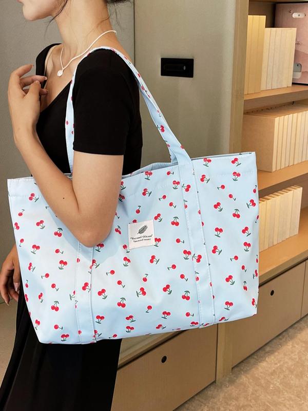 All Over Print Tote Bag for Summer, Fashionable Patched Design Shoulder Bag As Gifts for Women & Girls, Casual Trendy Versatile Daily Commuting Bag for Back To School, Fall Outfits, Fall Freshness