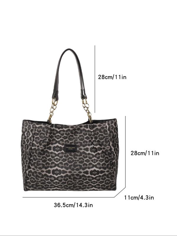 Fashion Leopard Pattern Tote Bag, Casual Large Capacity Shoulder Bag for Women, Trendy All-match Commuter Bag for Work & Daily Used