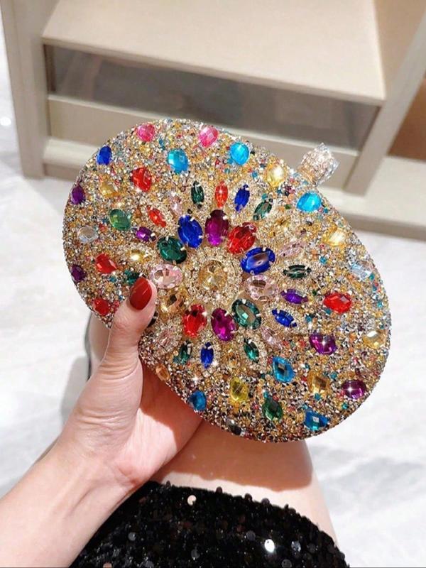 Women's Elegant Rhinestone Decorated Evening Bag, 2024 New Style Exquisite Sunflower Design Clutch Purse, Trendy All-match Bag for Party Decoration