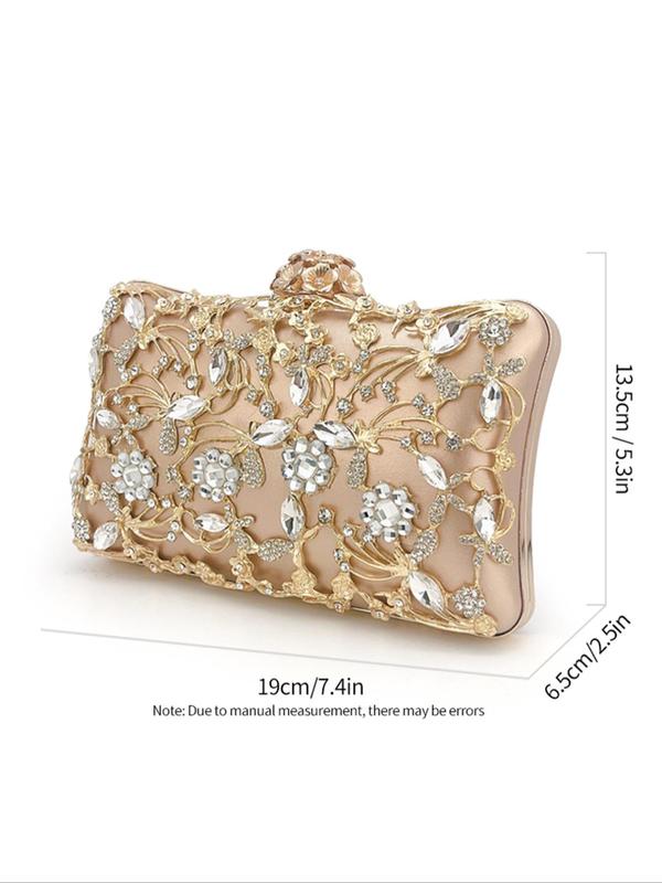 Women's 2024 Summer Artificial Gemstone Floral Design Evening Bag, Elegant Rhinestone Decorated Floral Embossed Clutch for Wedding & Party & Dating