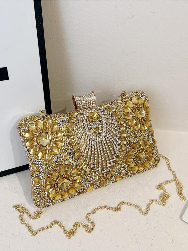 Women's Elegant Rhinestone Decorated Evening Bag, Exquisite Trendy Chain Strap Crossbody Bag, Fashionable  Box Bag for Party Decoration