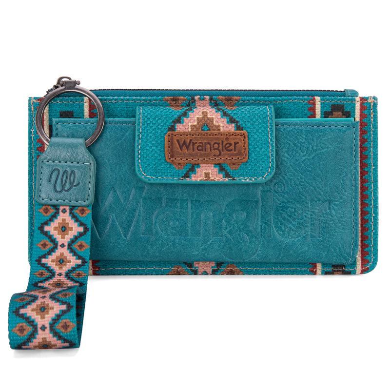 Wrangler Women's Boho Aztec Small Multi Pocket Crossover Purse x Aztec Clutch Wristlet Wallet with Boho Credit Card Holder