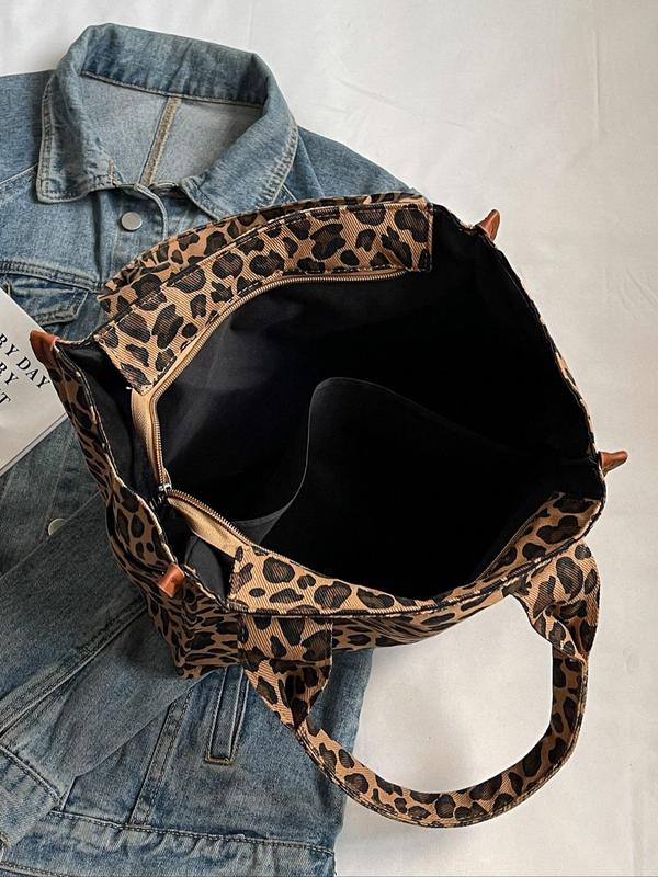 Fashion Leopard Print Tote Bag, Multi-pocket Large Capacity Shoulder Bag for Women, Casual Trendy Versatile High-quality Daily Commuting Bag, Girl Fashionable Bag