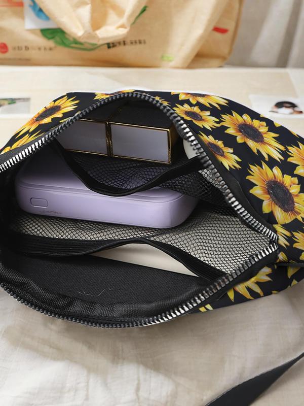 Fashionable Sunflower Pattern Sling Bag, Casual Versatile Zipper Chest Bag for Women, Trendy All-match Sling Bag for Daily Use