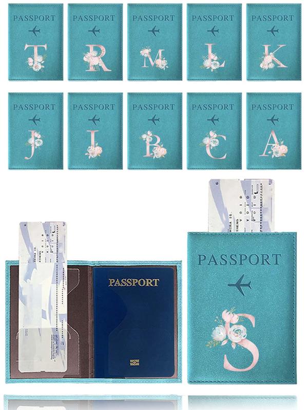 Fashion Letter Pattern Passport Case, PU Leather Wedding Case, Stylish 26 Initial Letter Themed Design Travel Passport Sleeve Card Holder, Travel Accessories