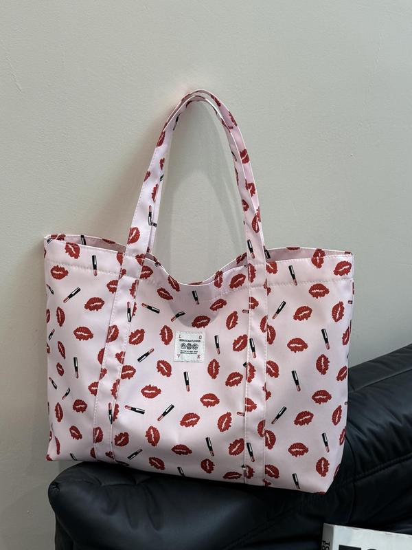 All Over Print Tote Bag for Summer, Fashionable Patched Design Shoulder Bag As Gifts for Women & Girls, Casual Trendy Versatile Daily Commuting Bag for Back To School, Fall Outfits, Fall Freshness