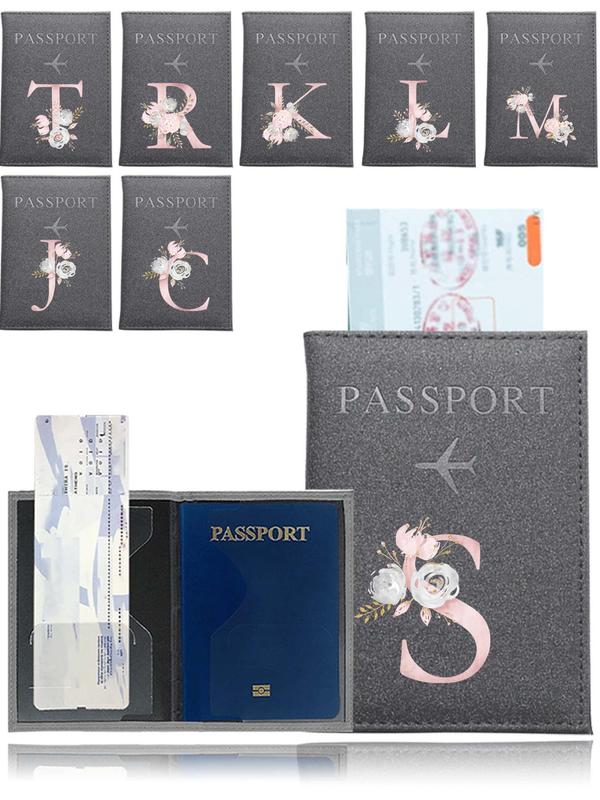 Fashion Letter Pattern Passport Case, PU Leather Wedding Case, Stylish 26 Initial Letter Themed Design Travel Passport Sleeve Card Holder, Travel Accessories