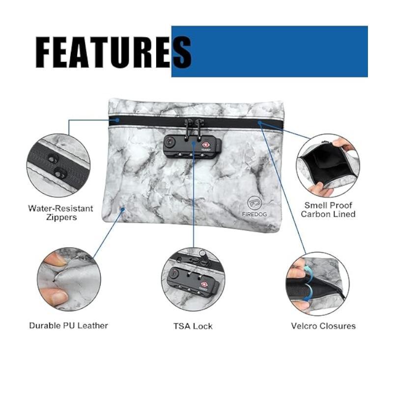 Marble Pattern Storage Bag with Lock, Smell Proof Bag with Zipper, Portable Storage Organizer for Home & Travel, Travel Essentials