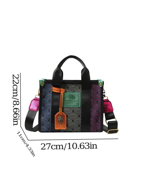 Women's Contrast Binding Design Handbag with Cute Charm, Fashionable Large Capacity Crossbody Bag for Daily Used, Casual Trendy Versatile High-quality Daily Commuting Bag