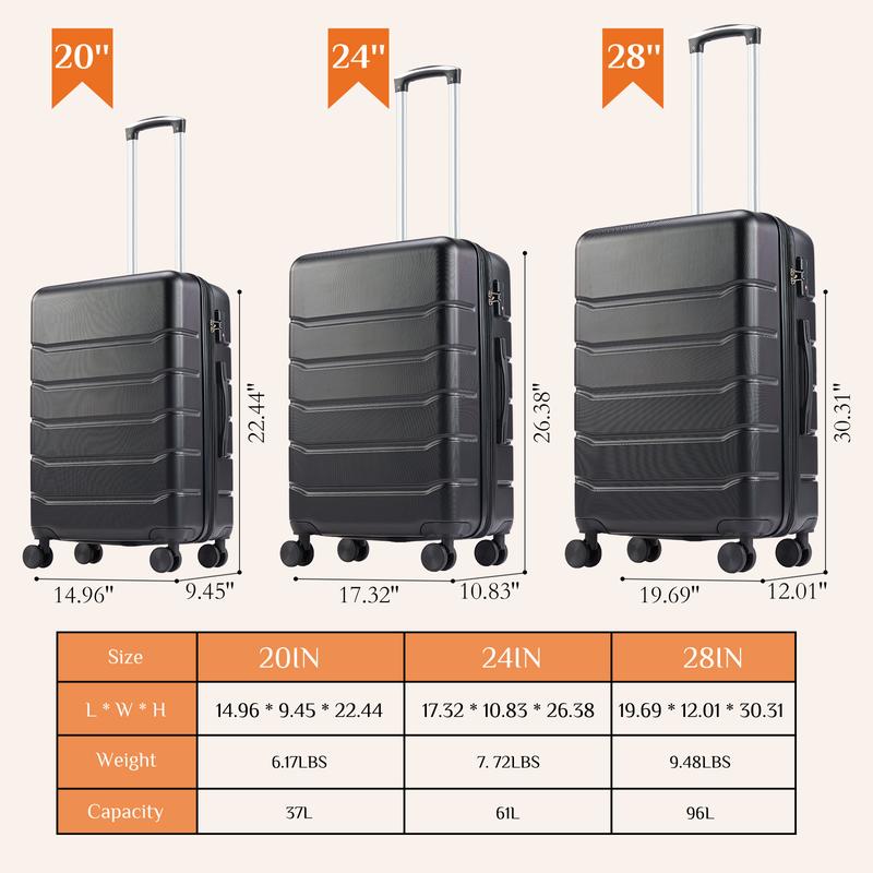 Sweet Furniture S - Luggage 20'' 24'' 28''Luggage, Hard Shell ABS Suitcase with Double Spinner Wheels, Lightweight Expandable Rolling Luggage with TSA Lock