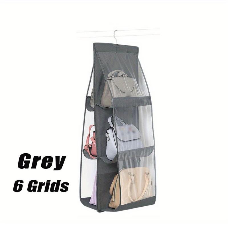 6-grids Hanging Bag Organizer, 1 Count Clear Hanging Storage Bag Holder, Space Saving Bag Organizer for Closet, Wardrobe, Home Organizer