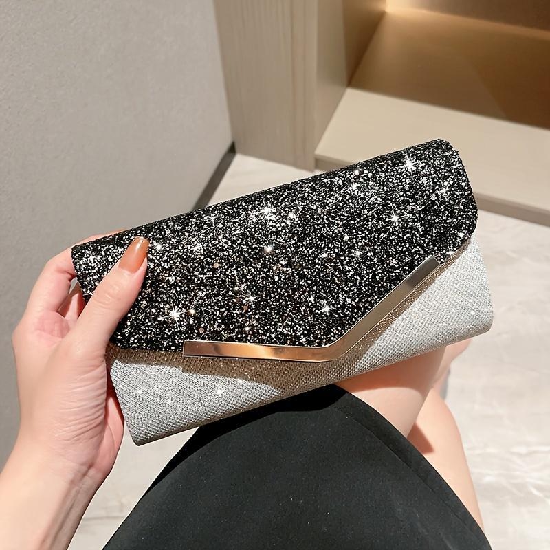 Luxury Evening Bag, Sequin Banquet Clutch Bag For Women, Party Envelope Handbag, Cocktail Party Crossbody Bag With Chain Shoulder Strap