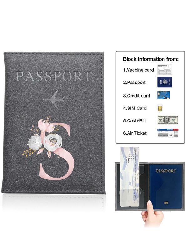 Fashion Letter Pattern Passport Case, PU Leather Wedding Case, Stylish 26 Initial Letter Themed Design Travel Passport Sleeve Card Holder, Travel Accessories