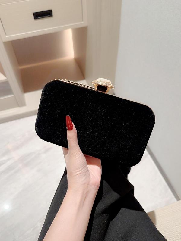 Women's Rhinestone Decorated Flannel Evening Bag, Elegant Clutch Purse for Party, Banquet, 2024 New Trendy All-match Formal Dress Box Bag