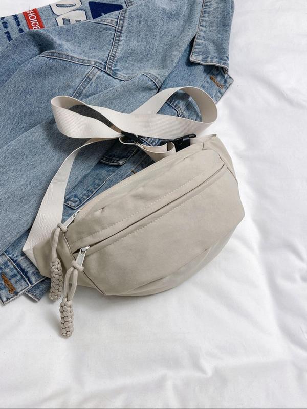 Women's  Casual Plain Canvas Fanny Pack, Fashionable Zipper Design Sling Bag for Daily Used, Trendy All-match Crossbody Bag