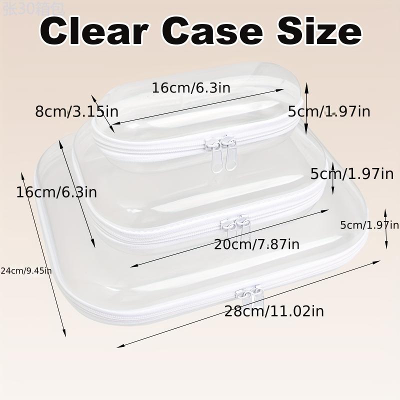 Honitty 3pcs Clear Hard Shell Zipper Cases - Transparent Double Layer PVC Storage Bags for Travel, Makeup & Toy Organization - Portable & Stackable