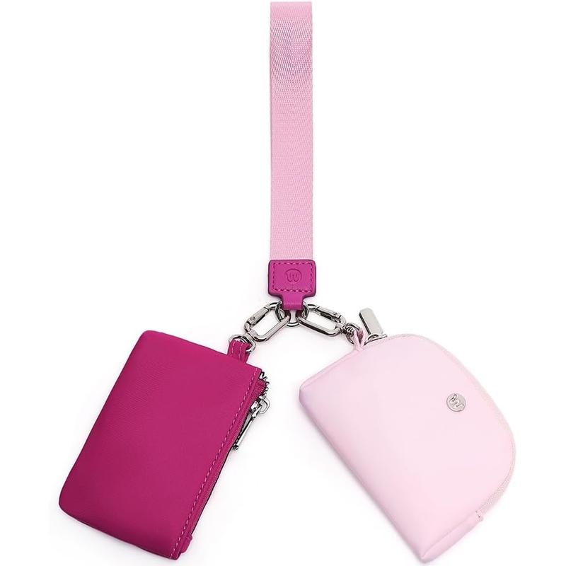 Mini Zip around Wristlet Wallet for Women - Detachable Dual Pouch Wristlet Portable - Pocket Keychain Small Purse