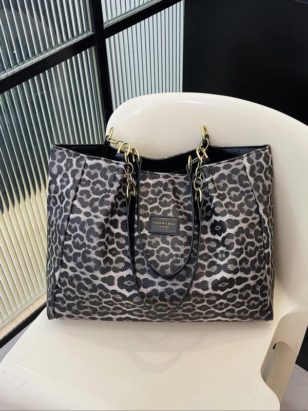 Fashion Leopard Pattern Tote Bag, Casual Large Capacity Shoulder Bag for Women, Trendy All-match Commuter Bag for Work & Daily Used