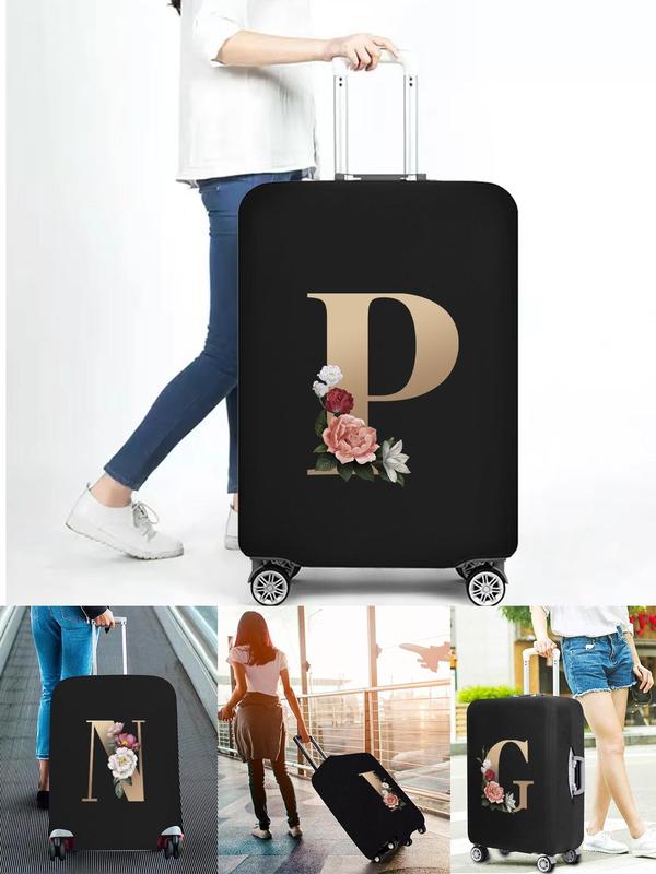 Letter & Floral Pattern Travel Luggage Protector, Dustproof Foldable Suitcase Cover, Travel Accessories for 18-21 Inch Suitcase