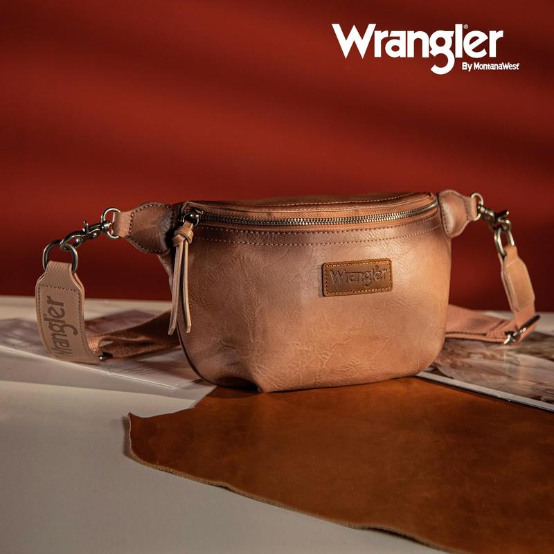 Wrangler Large Fanny Packs for Women Waist Bag Travel Belt Bags Crossbody Sling Bag Gifts for Women Men Dark Brown