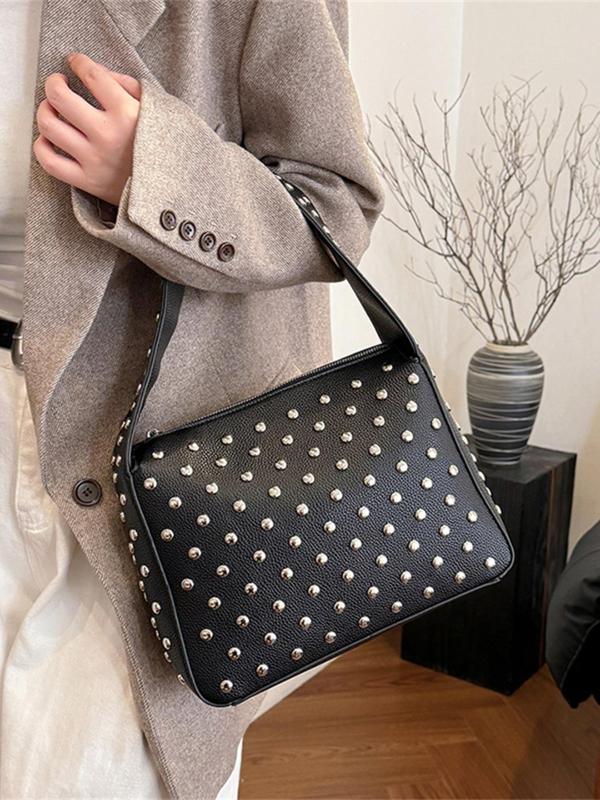 Fashion Rivet Decorated Shoulder Bag, Casual Large Capacity Commuting Versatile Women's Shoulder Bag, Trendy All-match Handbag for Daily Use