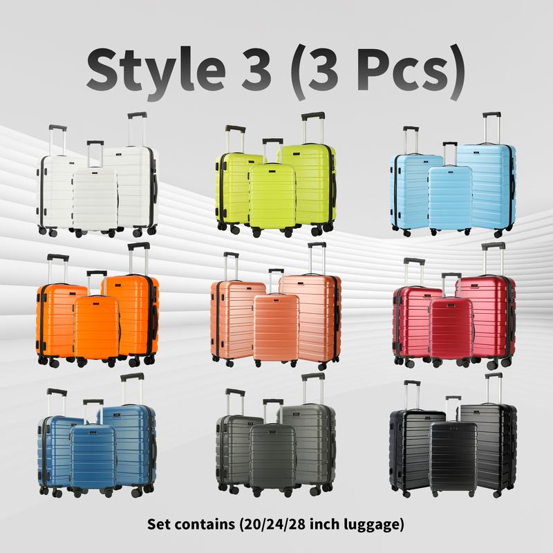 Luggage set with 3 4 7 9 pieces including 20 24 28-inch suitcases. TSA locks, multiple compartments. Durable and anti-drop.