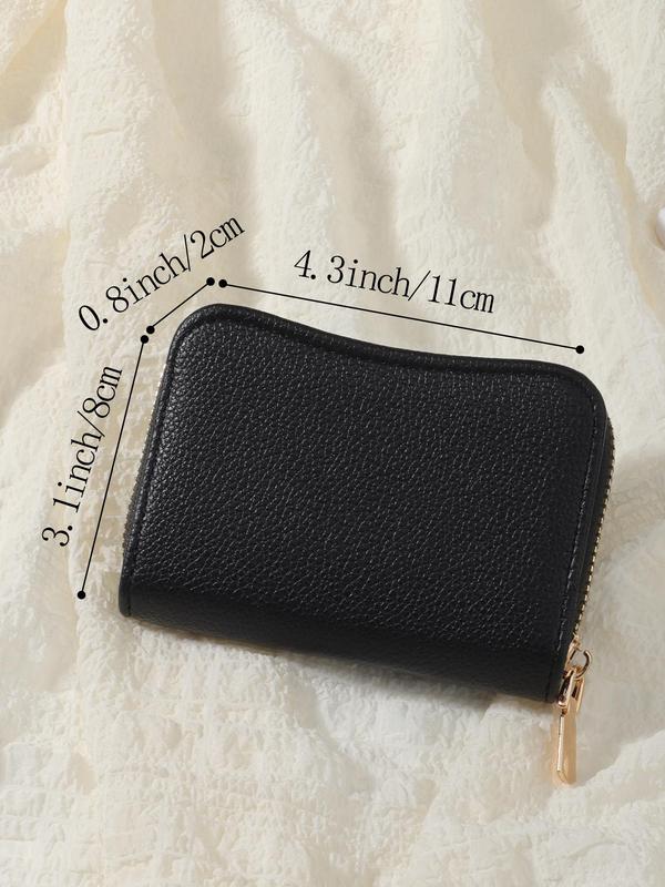 Women's Simple Plain PU Leather Zipper Card Holder, Lightweight Portable Cash Money ID Card Credit Card Coin Pocket Wallet