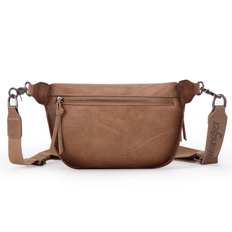 Wrangler Large Fanny Packs for Women Waist Bag Travel Belt Bags Crossbody Sling Bag Gifts for Women Men Dark Brown