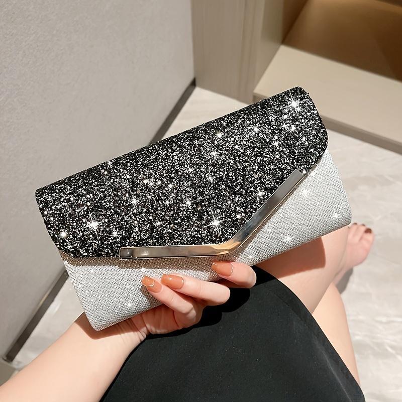 Luxury Evening Bag, Sequin Banquet Clutch Bag For Women, Party Envelope Handbag, Cocktail Party Crossbody Bag With Chain Shoulder Strap